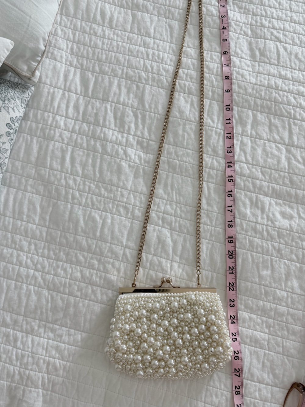 Natasha Couture Faux Pearl-Embellished Cream Evening Purse with Gold Chain - Picture 8 of 10